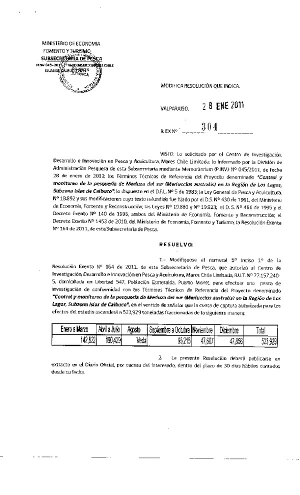 r ex pinv 304-2011 modifica r 164-2011 mares chile merluza del sur x.pdf