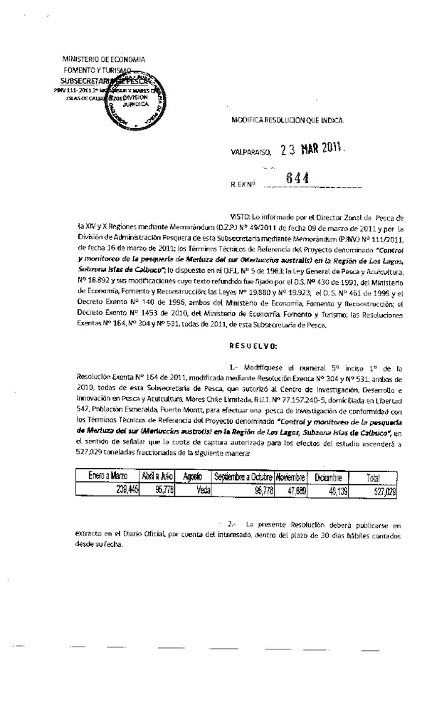 r ex 644-2011 modifica r 164-2011 mares chile merluza del sur subzona islas de calbuco x.pdf