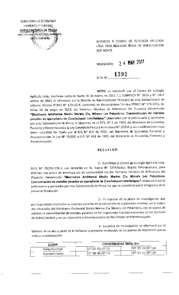 r ex 1392-2011 centro de ecologia aplicada concholepas.pdf