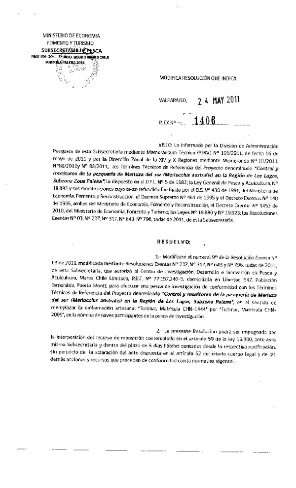 r ex 1406-11 modifica r 3-2011 mares chile merluza del sur x subzona palena.pdf