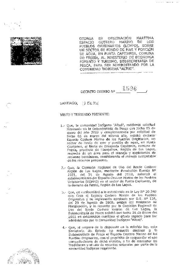 Decreto de regulación marina Punta Capitanes