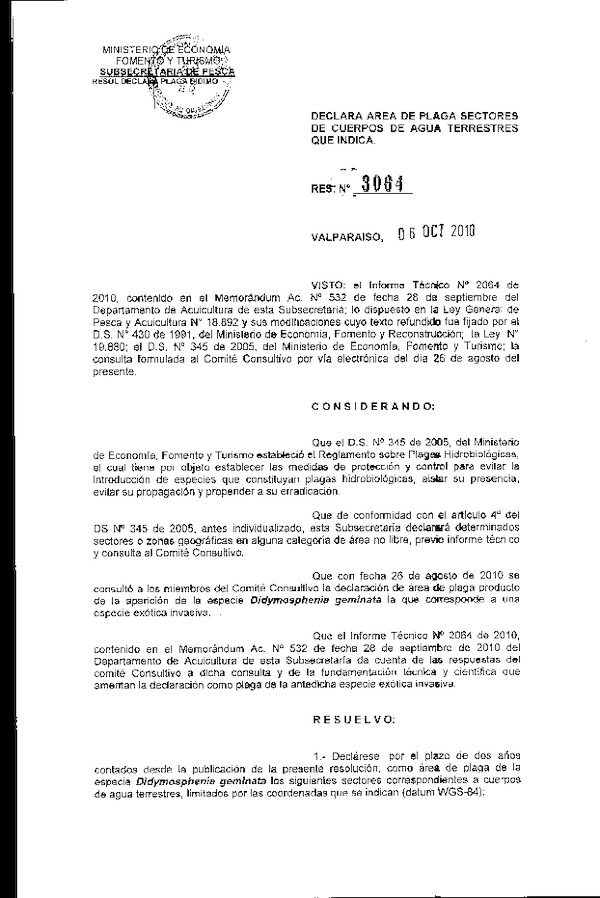 Resolución exenta N° 3064-2010