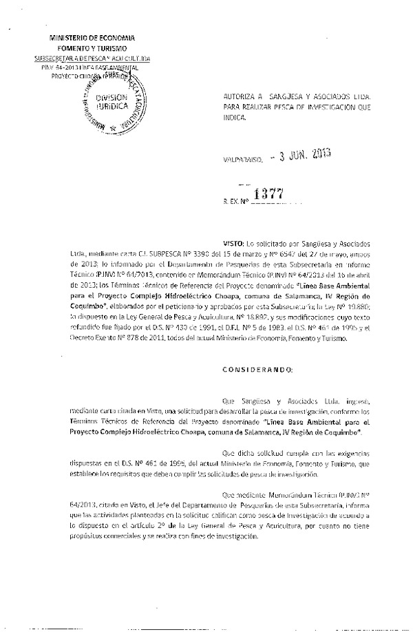 Resolución Nº 1377 de 2013 Línea base ambiental comuna de Salamanca, IV Región