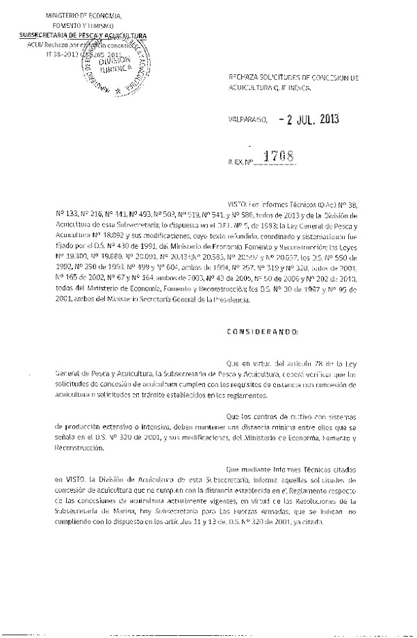 Resolución Nº 1708 de 2013 Rechaza.