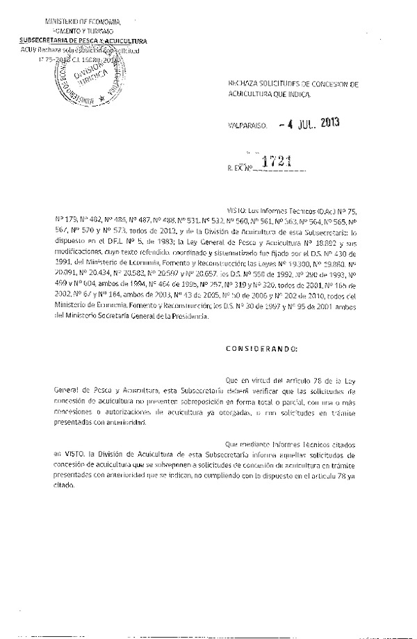 Resolución Nº 1721 de 2013 Rechaza.