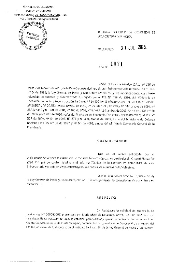 Resolución Nº 1971 de 2013 Rechaza.