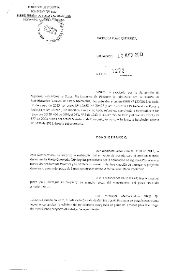 R EX N° 1272-2013 PRORROGA PLAN DE MANEJO.