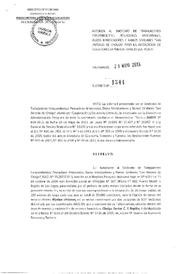 R EX N° 1344-2013 INSTALACION DE COLECTORES.