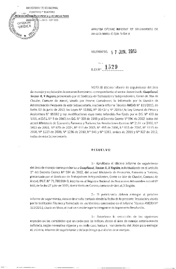 R EX Nº 1529-2013 10º SEGUIMIENTO.