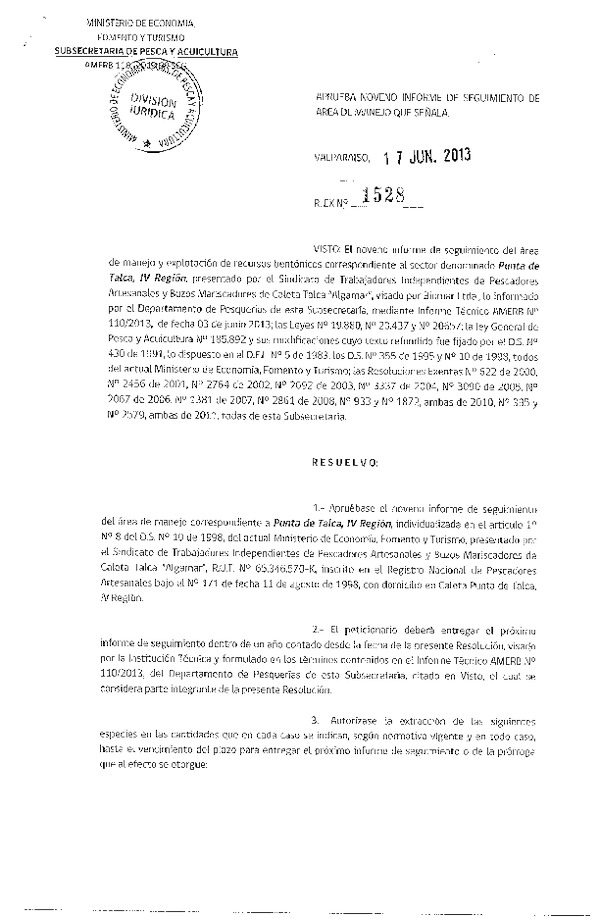 R EX N° 1528-2013 9º SEGUIMIENTO.