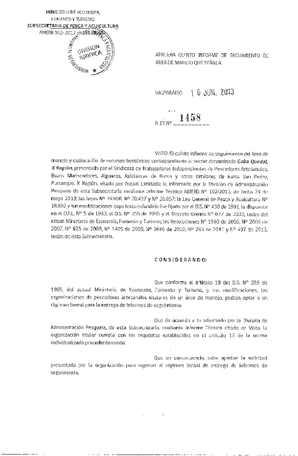 R EX N° 1458-2013 5º SEGUIMIENTO.