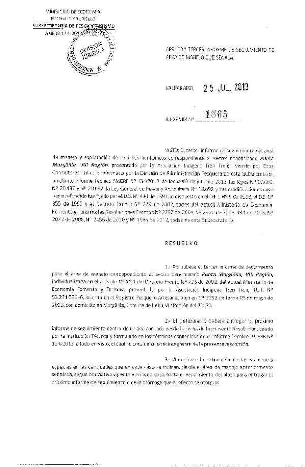 R EX N° 1865-2013 3° SEGUIMIENTO