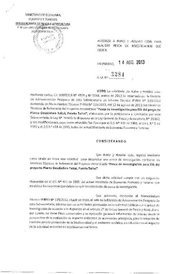 R EX Nº 2284-2013 Pesca de investigación para EIA.