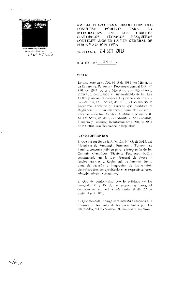 R.M. EX. Nº 85-2013 LLama a concurso y aprueba bases administrativas y sus anexos para la integración de los Comités Científicos técnicos pesqueros.(F.D.O. 28-08-2013)