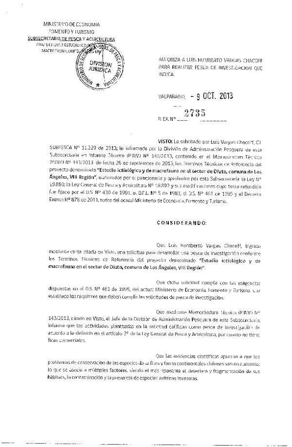 R EX Nº 2735-2013 Estudio ictológico y de macrofauna ed el sector de Diuto, comuna de Los Ángeles, VIII Región.