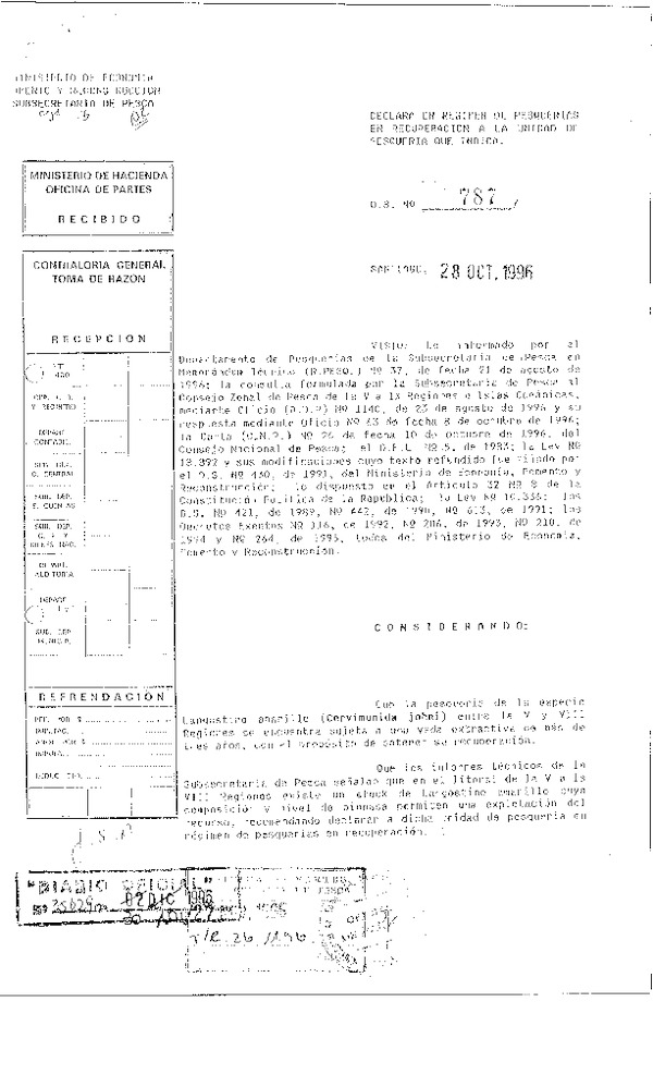 D.S. Nº 787-1996 Régimen en Recuperación Langostino Amarillo V-VIII Regiones.