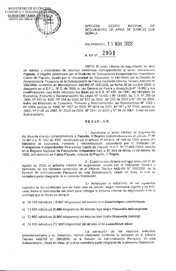 R EX Nº 2951-08 6º SEGUIMIENTO.