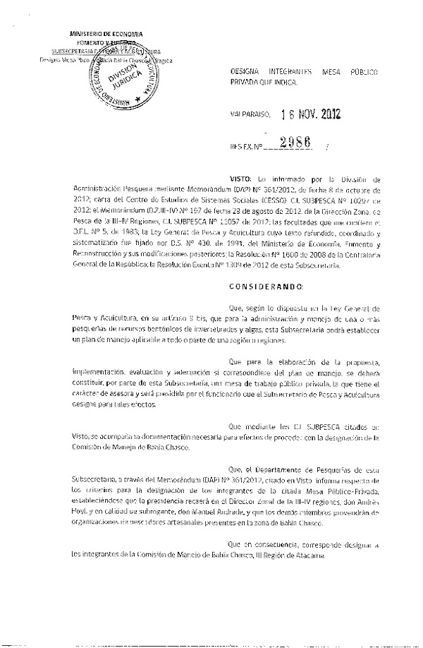 R EX Nº 2986-2012 Designa Integrantes Mesa Público-Privada que Indica.