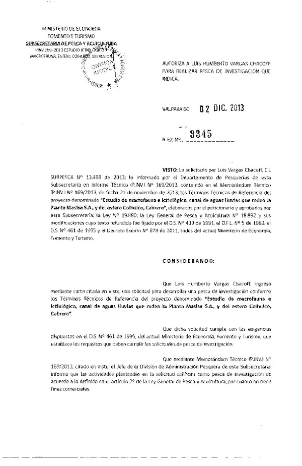 R EX Nº 3345-2013 Estudio de macrofauna e ictiológico, canal de aguas lluvias Planta Masisa S.A. y del estero Coihuico, Cabrero.
