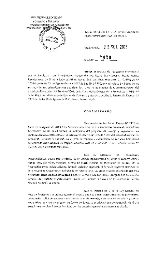 R EX Nº 2636-2013 INICIA PROCEDIMIENTO DE INVALIDACION DE ACTO ADMINISTRATIVO.