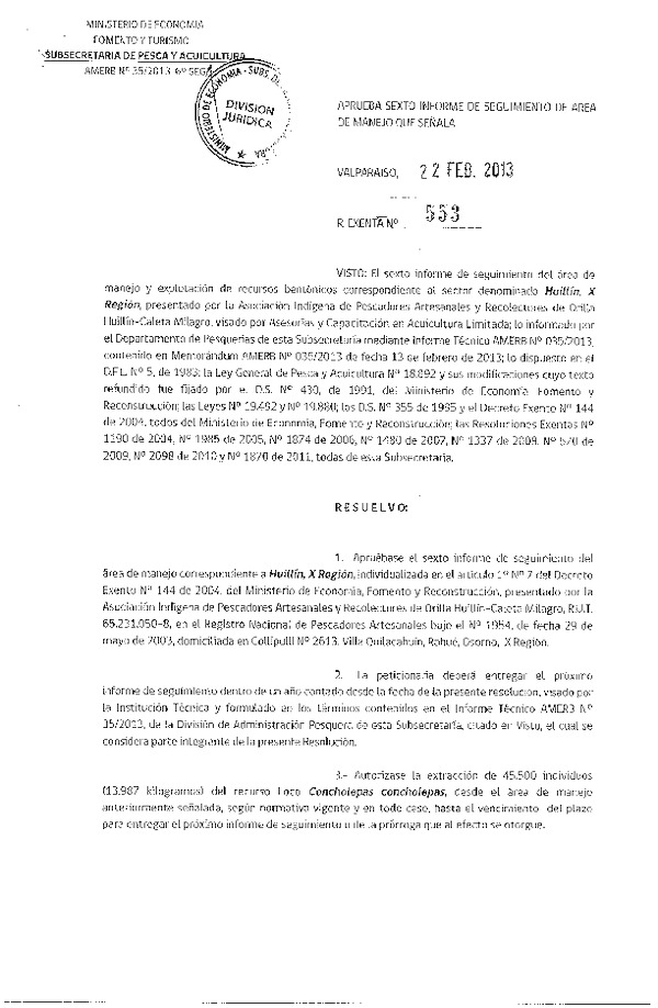 R EX Nº 553-2013 6º SEGUIMIENTO.