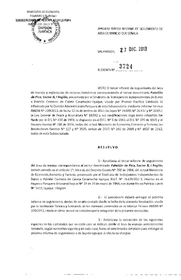 R EX Nº 3724-2013 3º SEGUIMIENTO.