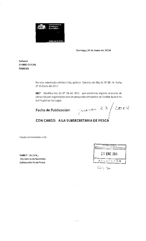 D EX N° 08-2014 Modifica D EX Nº 39-2013 RAE Sardina Austral. (F.D.O. 23-01-2014)