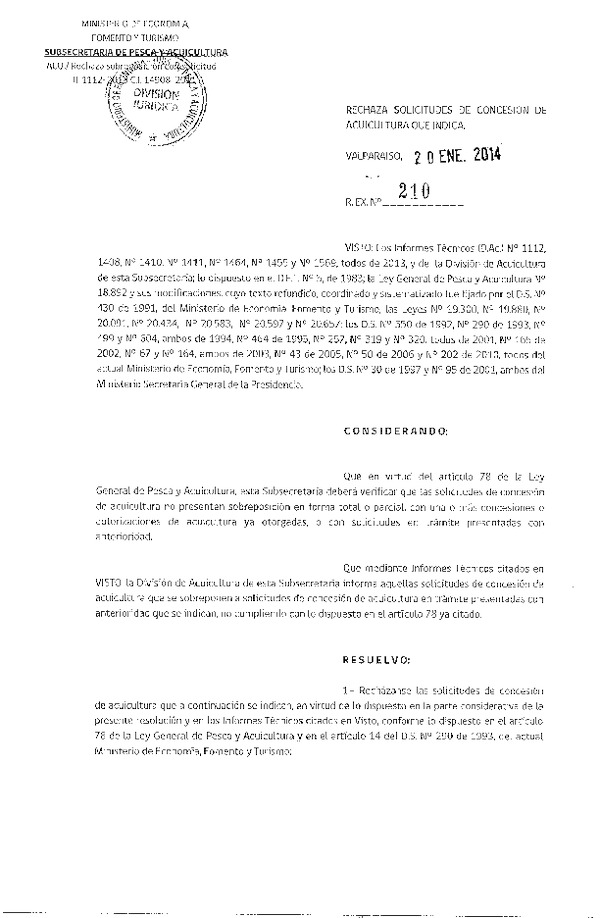 R EX Nº 210-2014 Rechaza.