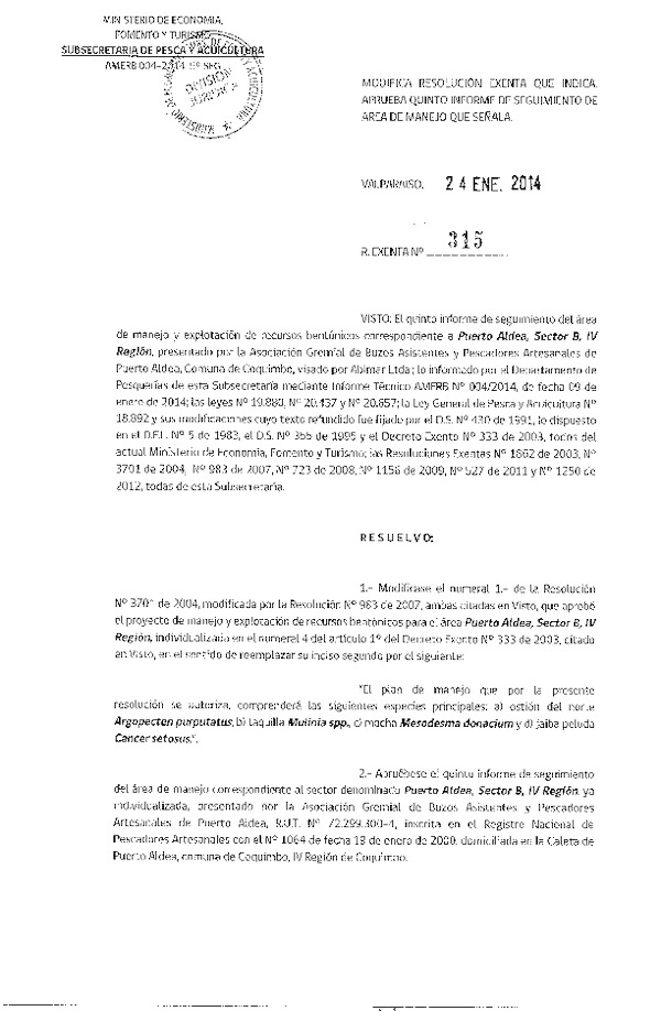 R EX Nº 315-2014 5º SEGUIMIENTO.