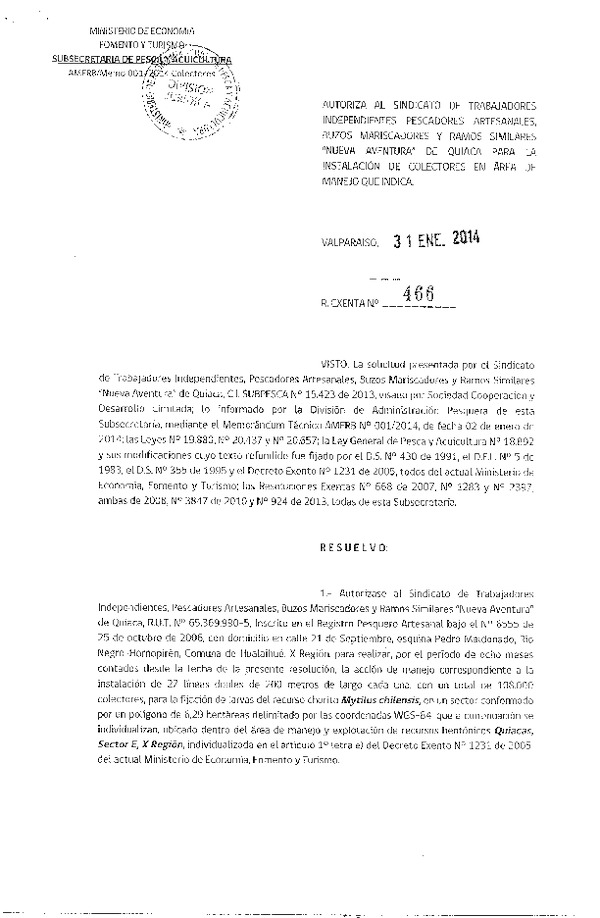 R EX Nº 466-2014 COLECTORES.