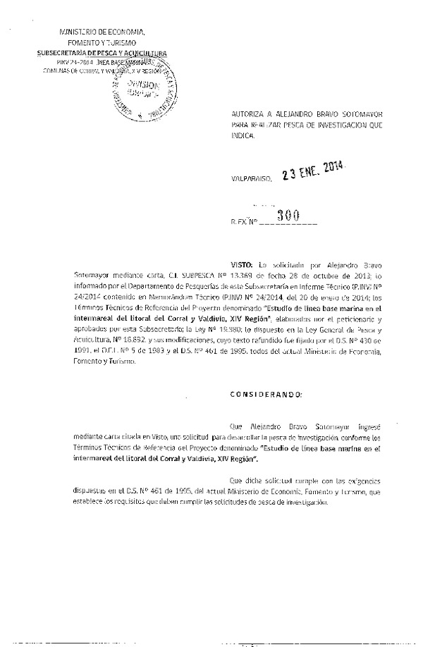 R EX Nº 300-2014 Estudio línea base marina litoral de Corral y Valdivia, XIV Región.