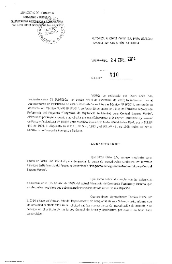 R EX Nº 310-2014 Programa de vigilancia ambiental Central Laguna Verde.