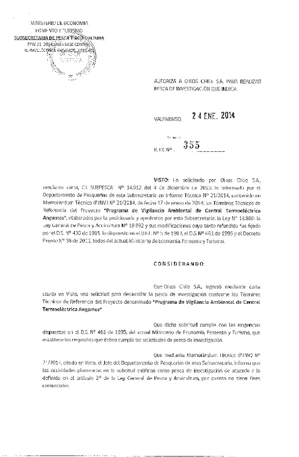 R EX Nº 355-2014 Programa de vigilancia ambiental Central Termoeléctrica Angamos II Región.