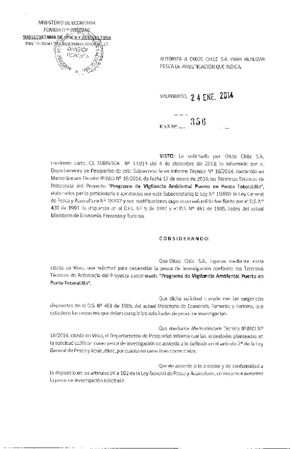 R EX Nº 356-2014 Programa de vigilancia ambiental Puerto en Punta Totoralillo.