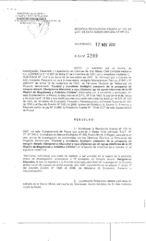 r ex pinv 3209-07 mod r 176-07 mares chile raya congrio xii.pdf