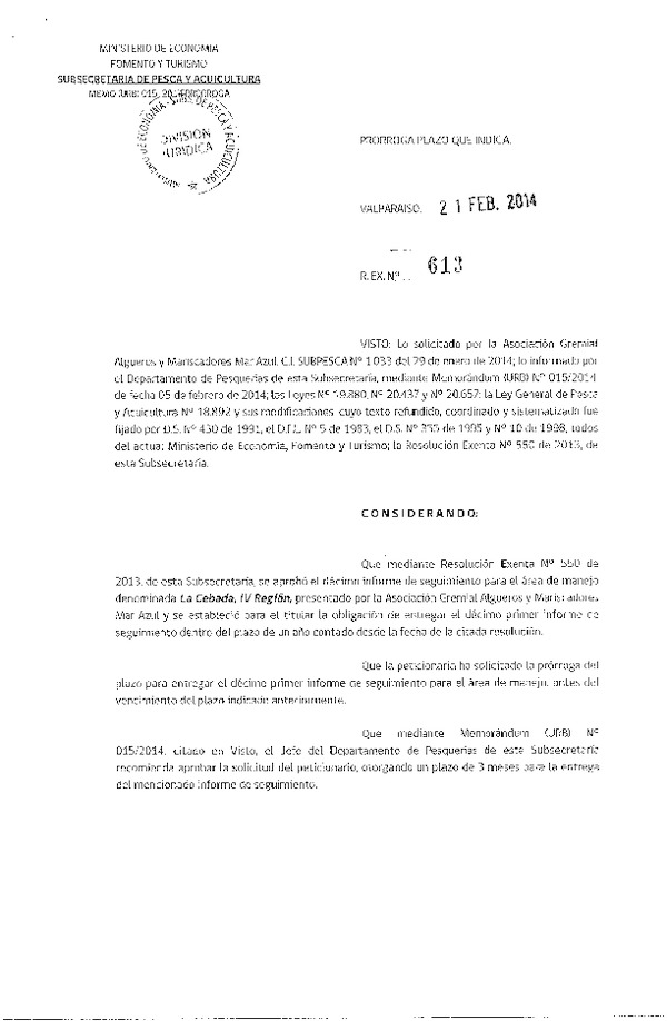 R EX Nº 613-2014 PRORROGA 11º SEGUIMIENTO.