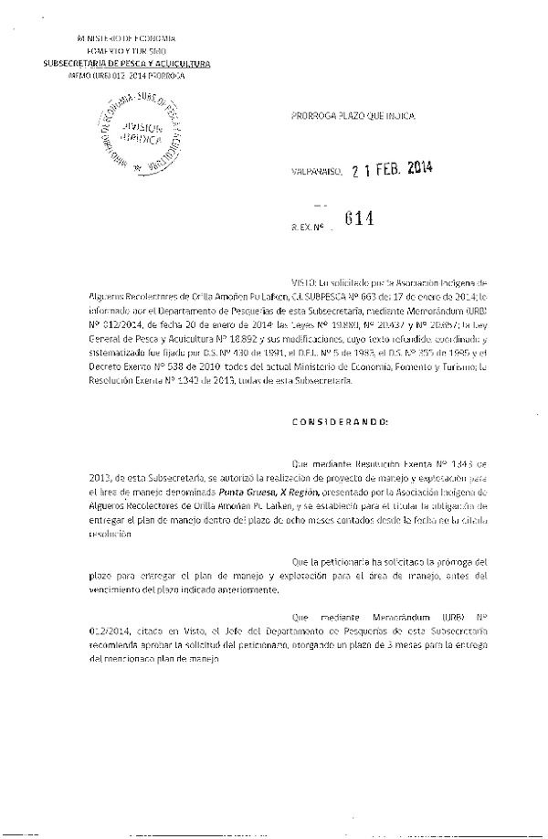 R EX Nº 614-2014 PRORROGA PLAN DE MANEJO.