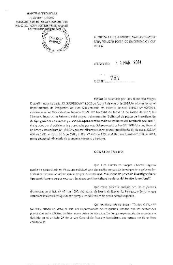 R EX N° 787-2014 Solicitud Pesca de investigación tipo genérica.