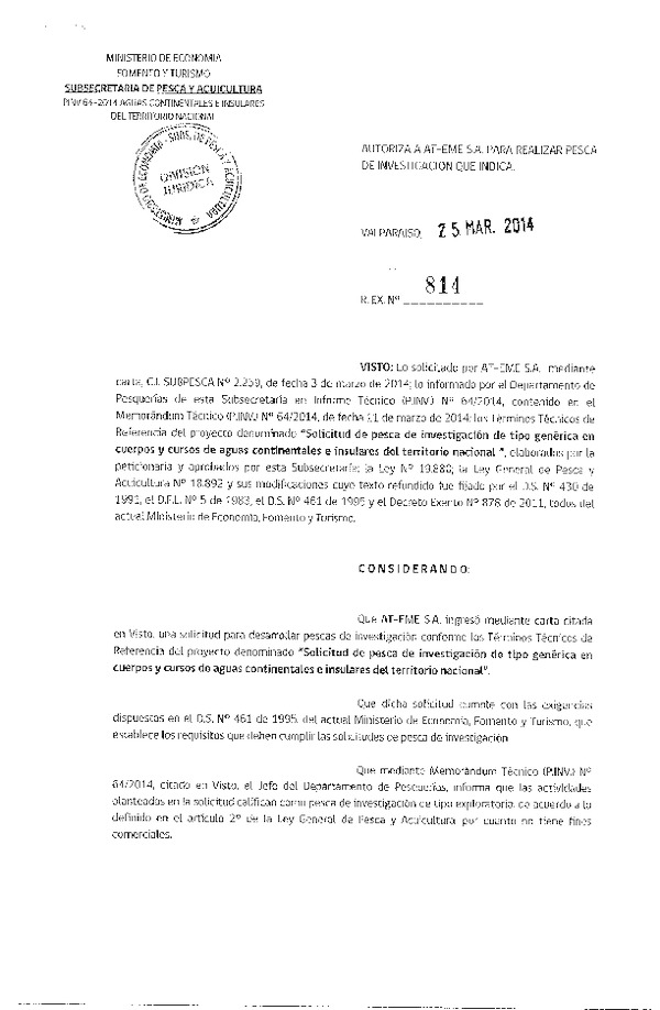 R EX N° 814-2014 Tipo genérica en cuerpos y cursos de aguas continentales.