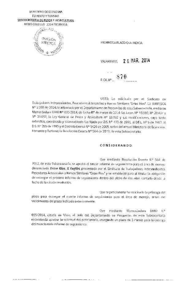 R EX N° 870-2014 PRORROGA 4° SEGUIMIENTO.