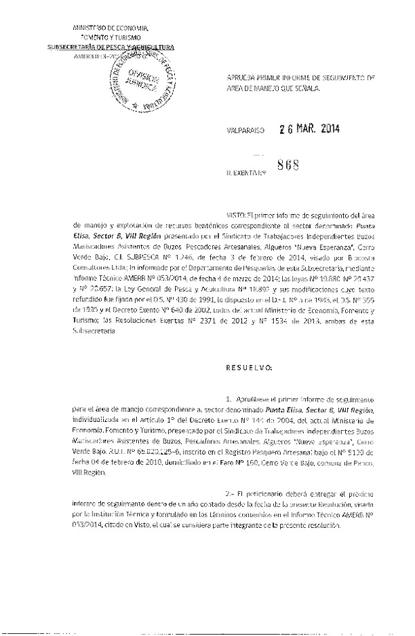 R EX N° 868-2014 1° SEGUIMIENTO.