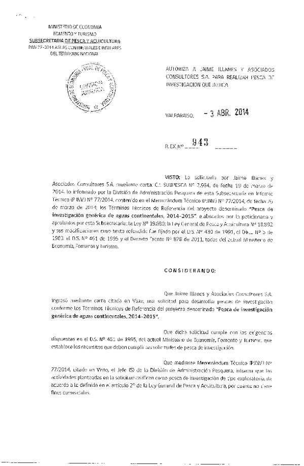 R EX N° 943-2014 Pesca de investigación genérica de aguas continentales 2014-2015.