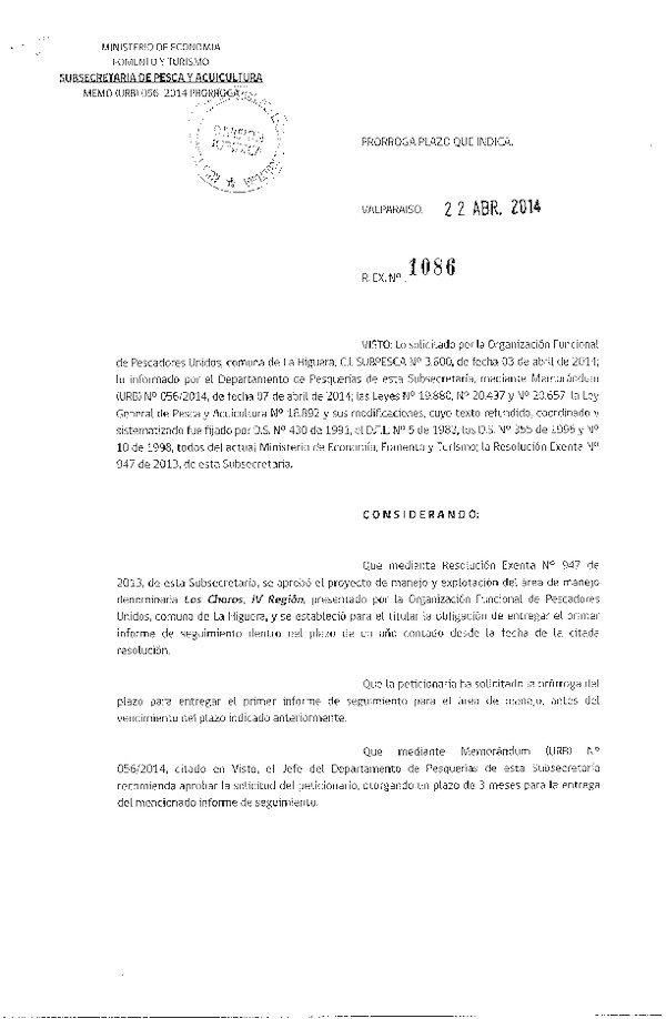 R EX N° 1086-2014 PRORROGA 1° SEGUIMIENTO.