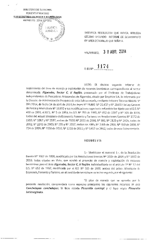 R EX N° 1174-2014 12° SEGUIMIENTO.