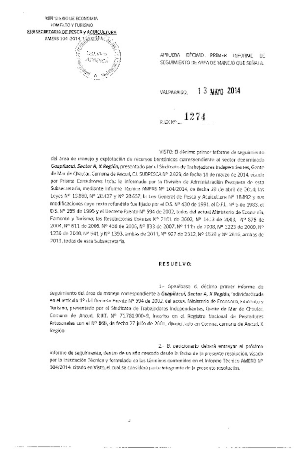 R EX N° 1274-2014 11° SEGUIMIENTO.