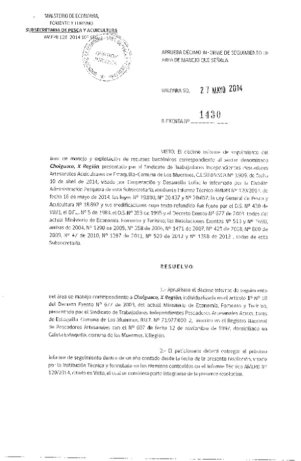 R EX N° 1430-2014 10° SEGUIMIENTO.