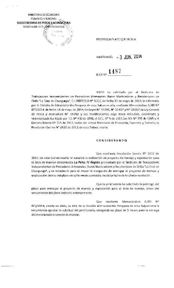 R EX N° 1487-2014 PRORROGA PLAN DE MANEJO.
