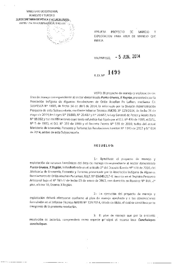 R EX N° 1499-2014 PROYECTO DE MANEJO.