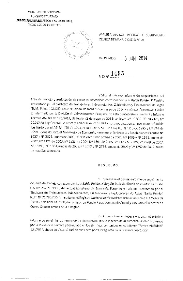 R EX N° 1495-2014 10° SEGUIMIENTO.