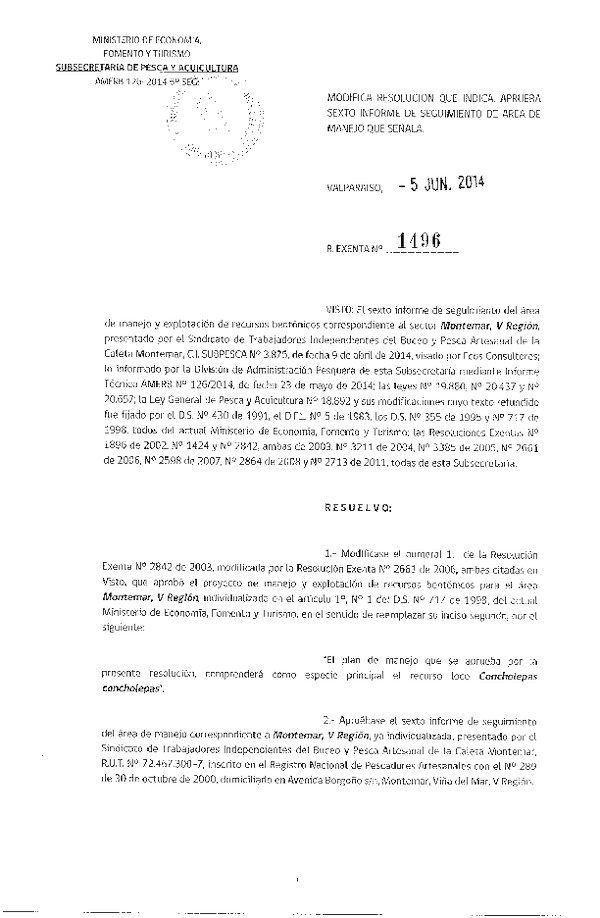 R EX N° 1496-2014 6° SEGUIMIENTO.